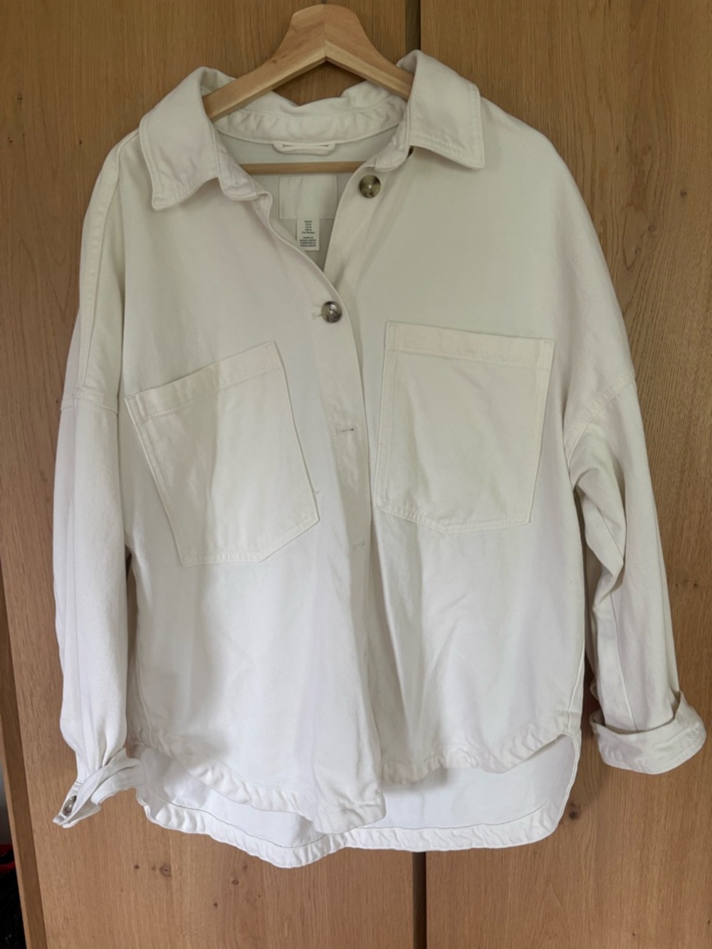 Women's H&M White Denim Utility Shirt Jacket